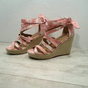 Torrid Pink and White Wedge Sandals with Espadrille Wedge Heel